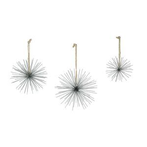 Silver Metal Bursting Star Decorative Hanging Ornaments Set of 3 Rope Hangers